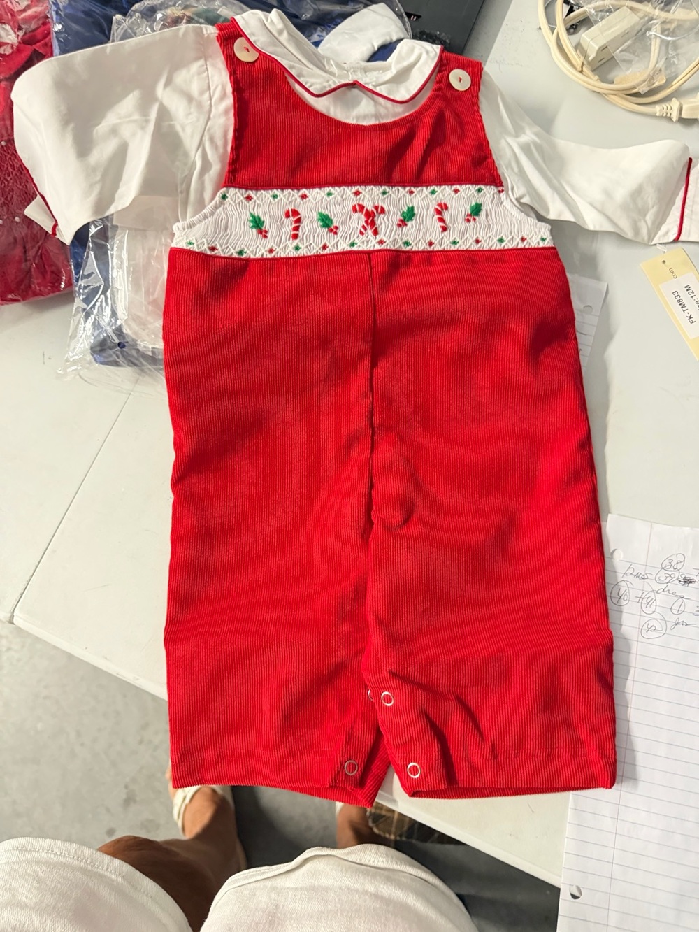Smocked Christmas boys overalls and shirt 12 months red new in package corduroy